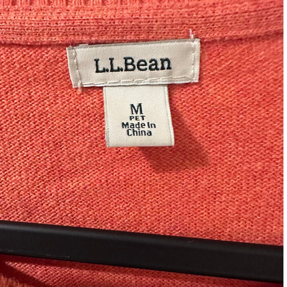 LL Bean Wicked Soft Cotton Cashmere Cardigan Sweater Papaya MED Coastal Grandma - Picture 3 of 8